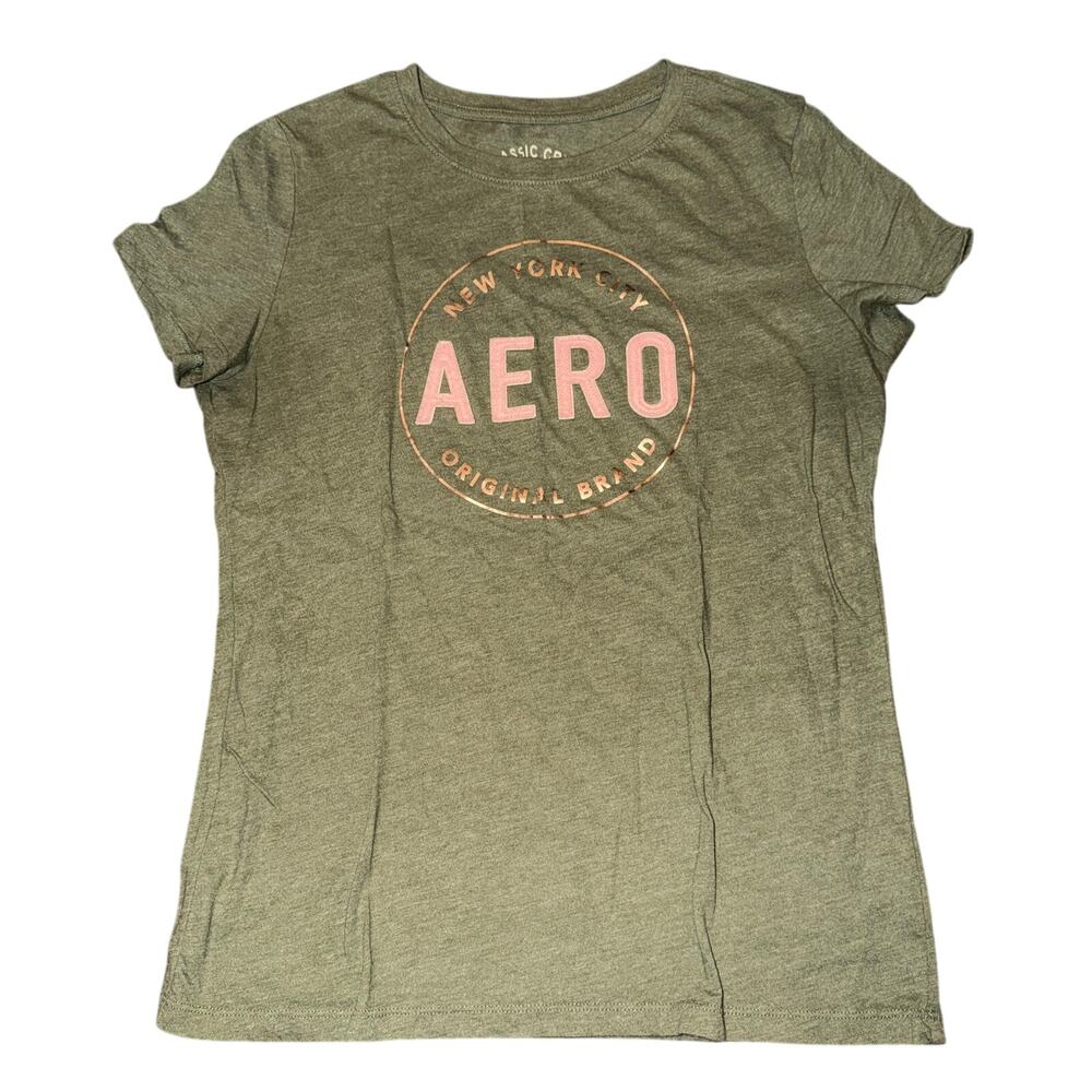 Aeropostale Classic Crew Short Sleeve Shirt Women's Size XL Green Circle Foil